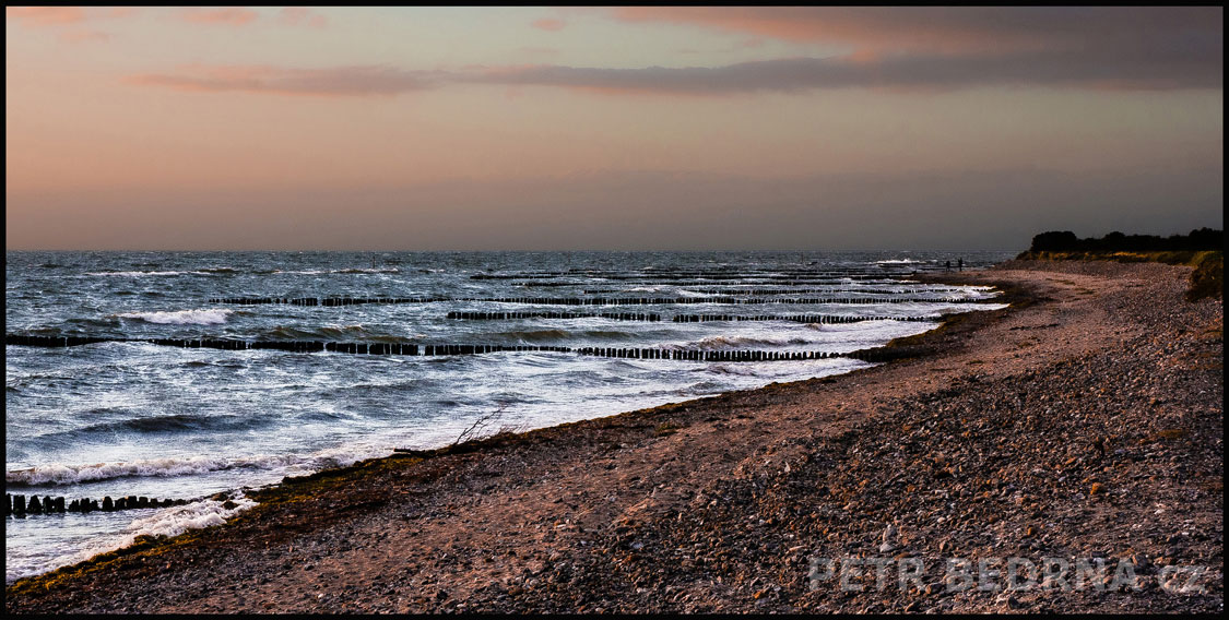 Moře a bronzový západ slunce, Rujána, Dranske, krajina, pláž, příroda, horizont, Německo