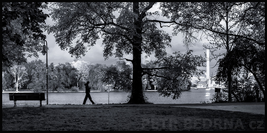 Treptower Parkk, Spréva, Berlín Treptow-Kopenick, street foto, obloha, park, stromy, žena, Německo