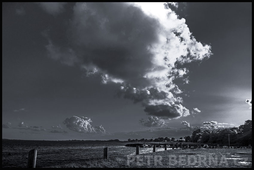 Vzducholoď mrak nad mořem, Rujána, Kuhle, obloha, mraky, západ slunce, Německo