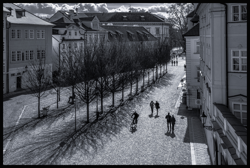 Ulice Na Kampě, Malá Strana, Cyklista, Praha