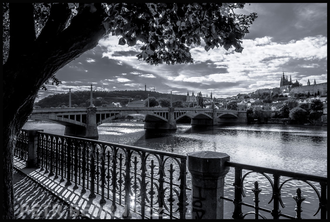 Hradčany, Mánesův most, Pražský hrad, Praha, Vltava, Petřín, street foto, stromy, obloha, obzor, Česko