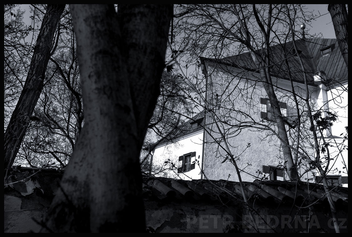 Letohrádek Hvězda, tajemný chodec s hůlkou, obora Hvězda, Praha, historické budovy, stromy, park, Česko