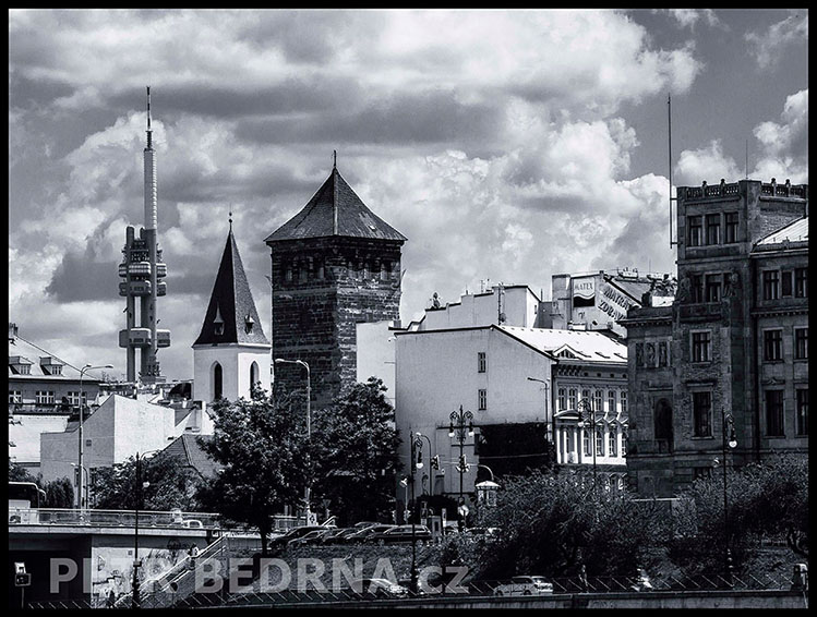 Novomlýnská vodárenská věž, ulice Revoluční, Kostel sv. Klimenta, Žižkovská věž, Praha