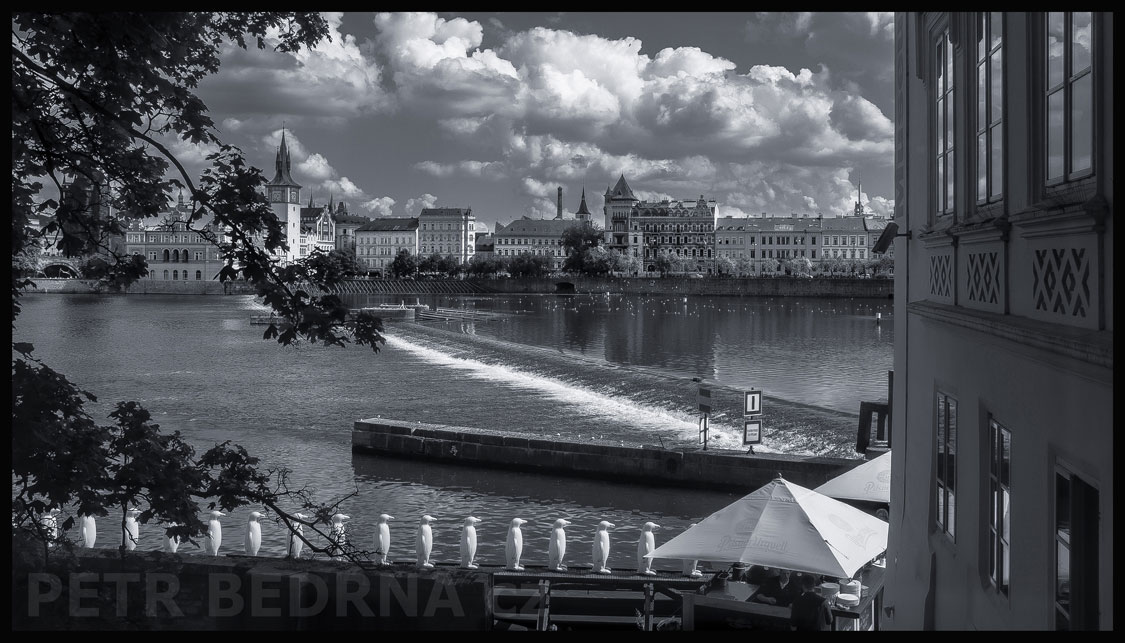 Novotného lávka, Staroměstský jez, Kampa, Vltava, Praha, Žlutí tučňáci, Cracking Art Group, park, Česko